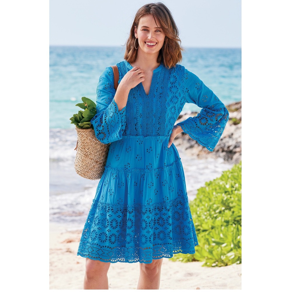 Soft Surroundings Cordelia Swedish Blue Eyelet Dress NWT sz 14 $150